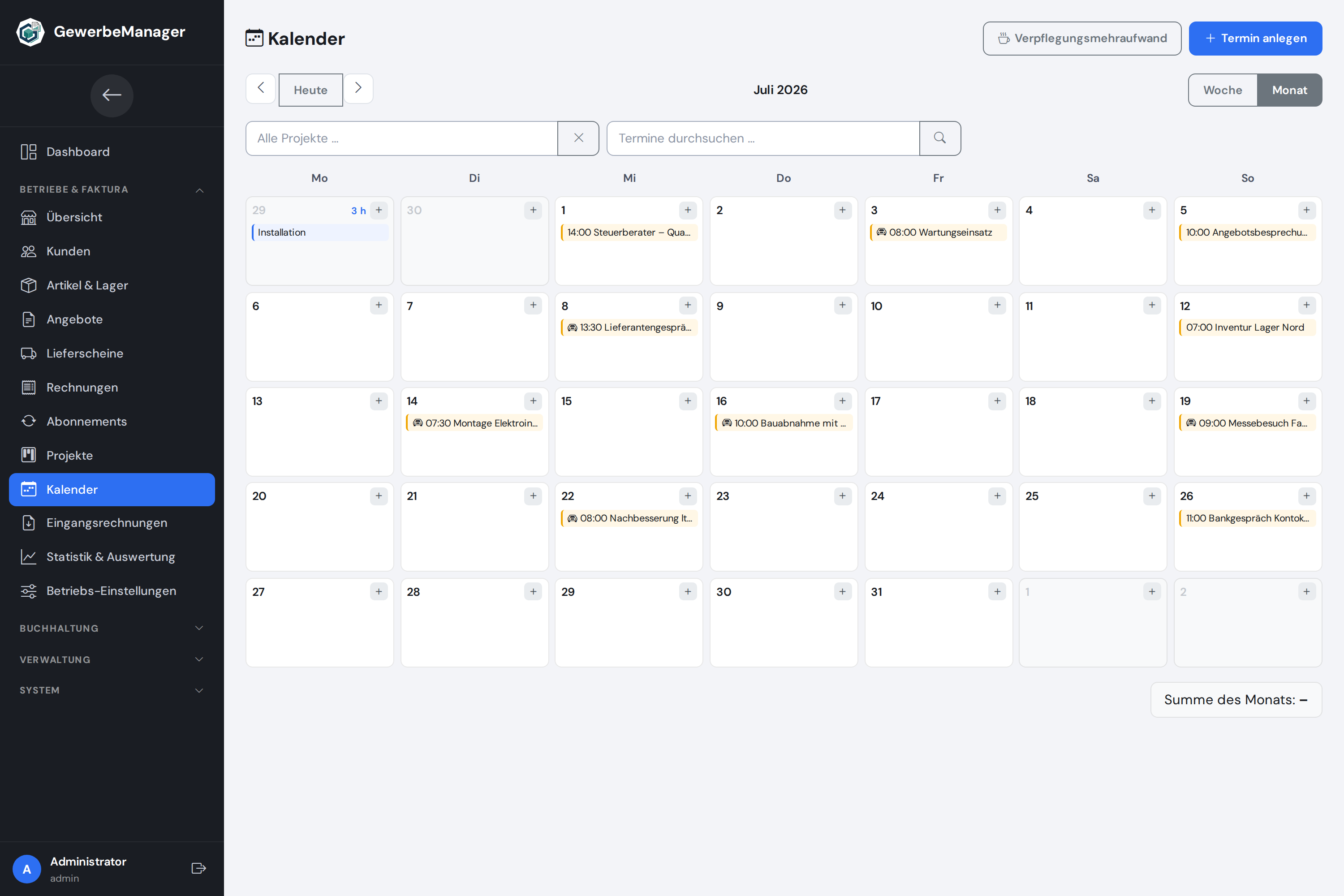 Kalender mit Projektbezug